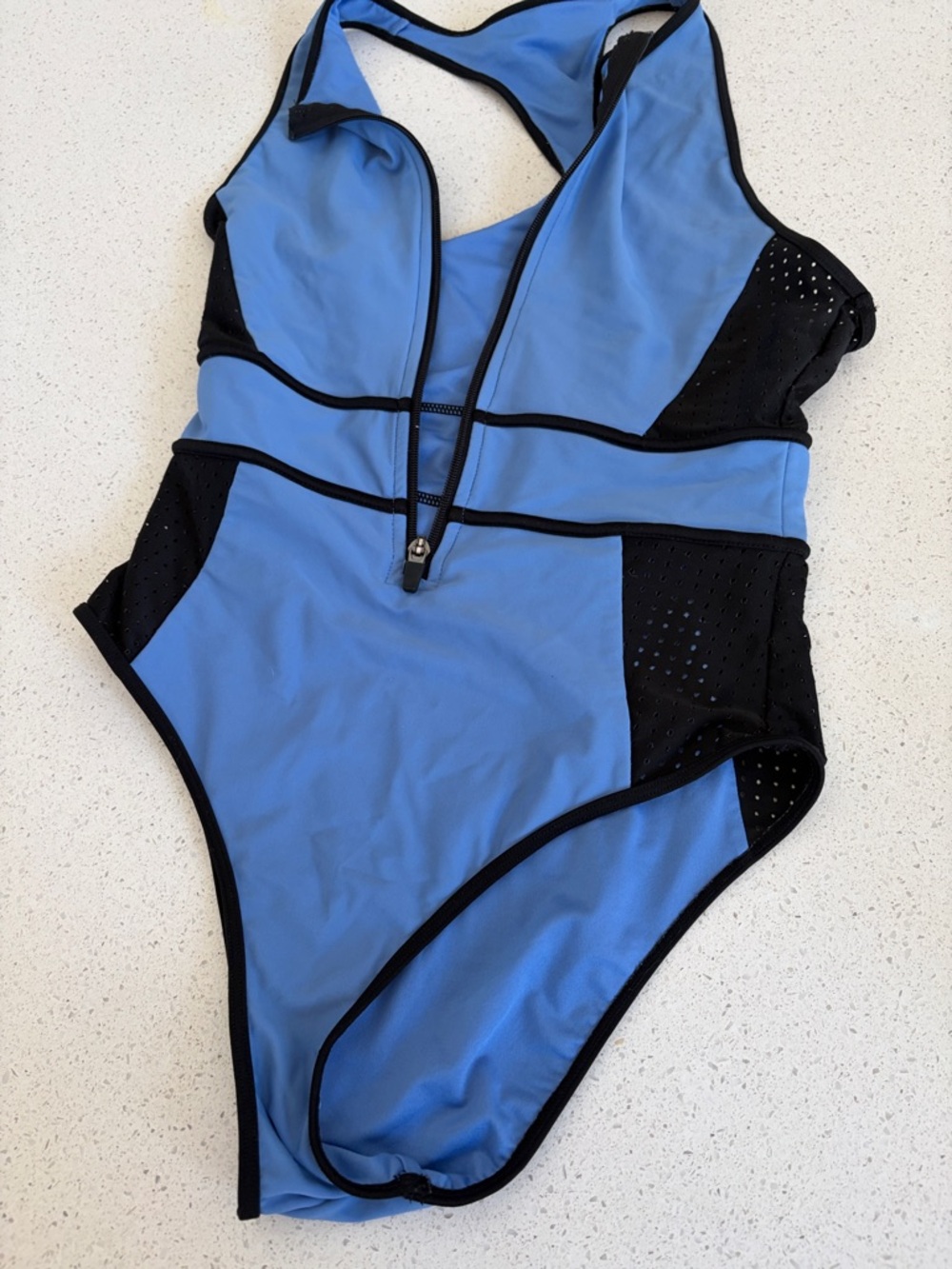 Forever 21 Blue and Black One-Piece Swimsuit with Front Zip